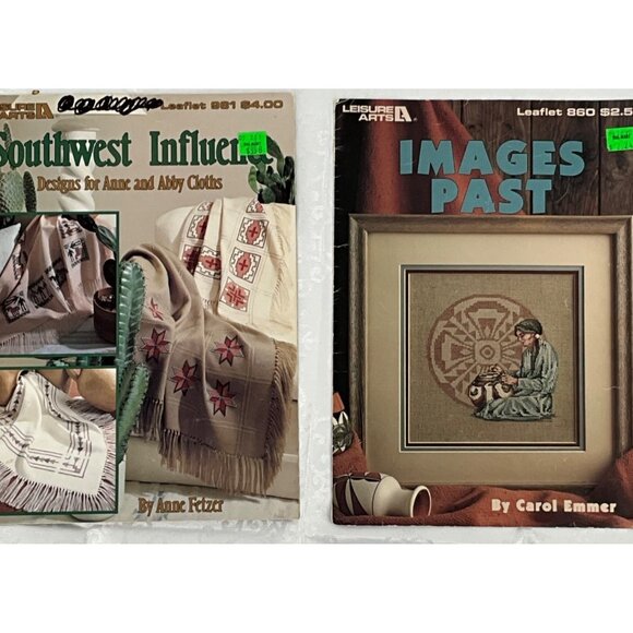 Leisure Arts Leaflets: Southwest Influence & Images Past Craft Patterns Set of 2 - Picture 1 of 4